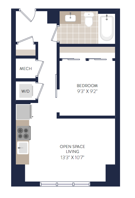 Floor plan for 1 bed, 1 bath, 438 sqft